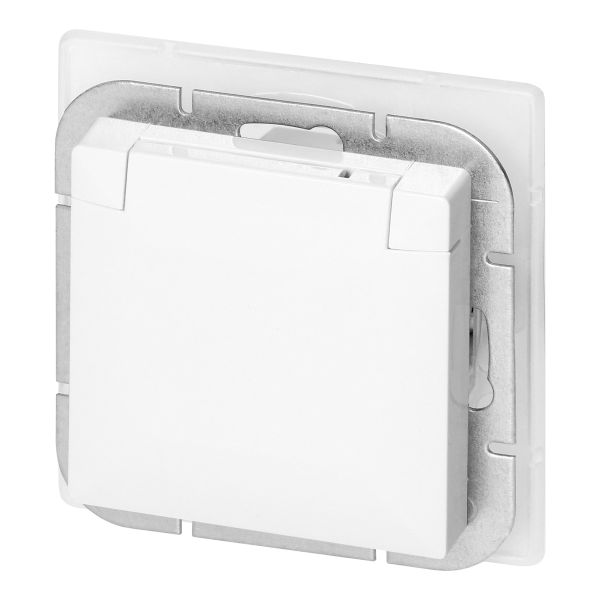 Flush-mounted single socket 2P+E Schuko weather proof with cover Pearl, 16A, 250V, PT-17PH, white