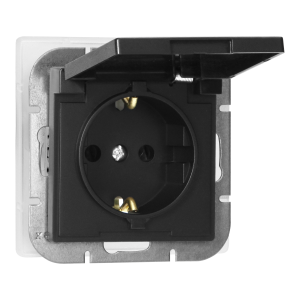 Flush-mounted single socket 2P+E Schuko weather proof with cover Pearl, 16A, 250V, PT-17PH, black