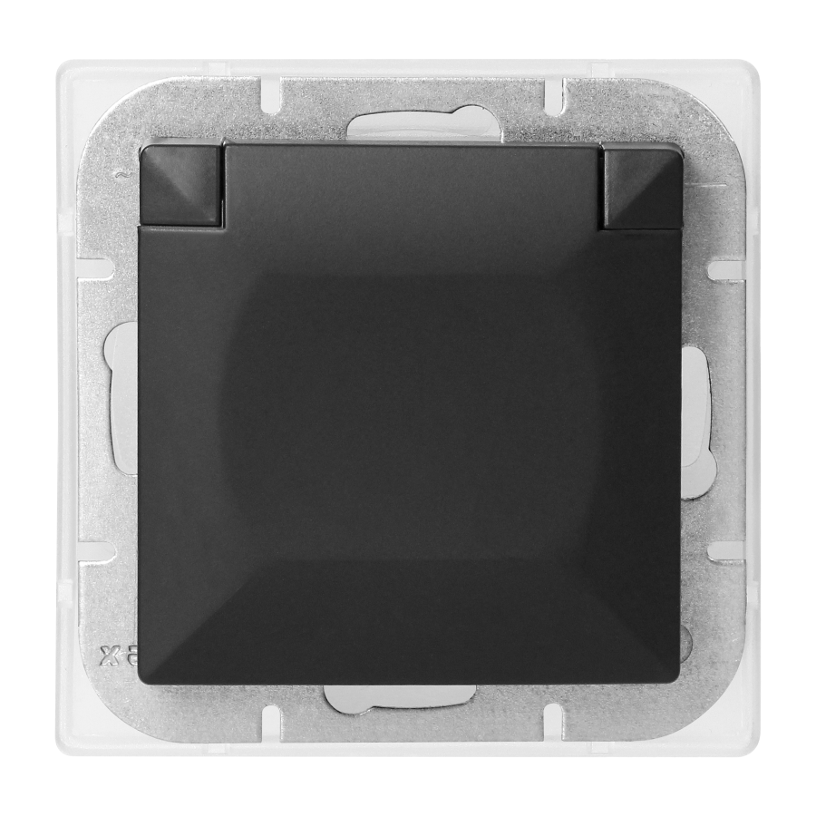 Flush-mounted single socket 2P+E Schuko weather proof with cover Pearl, 16A, 250V, PT-17PH, black