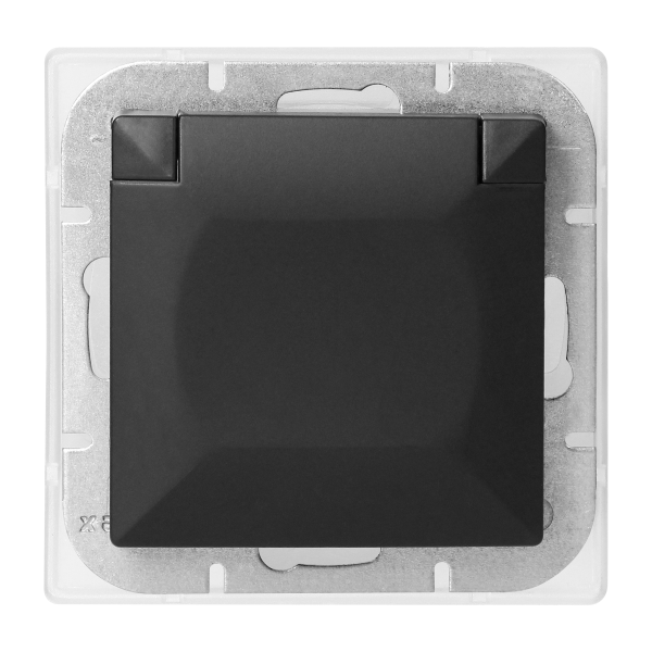 Flush-mounted single socket 2P+E Schuko weather proof with cover Pearl, 16A, 250V, PT-17PH, black