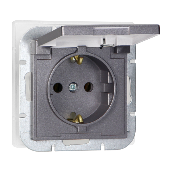 Flush-mounted single socket 2P+E Schuko weather proof with cover Pearl, 16A, 250V, PT-17PH, anthracite