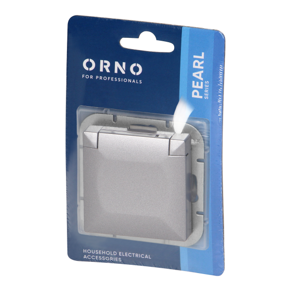 Flush-mounted single socket 2P+E Schuko weather proof with cover Pearl, 16A, 250V, PT-17PH, anthracite