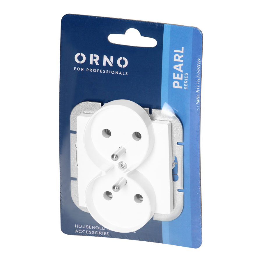 Flush-mounted double socket 2x2P+E Pearl, 16A, 250V, PT-6 PR, white