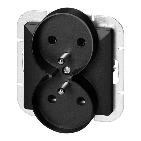 Flush-mounted double socket 2x2P+E Pearl, 16A, 250V, PT-6 PR, black