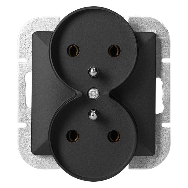 Flush-mounted double socket 2x2P+E Pearl, 16A, 250V, PT-6 PR, black