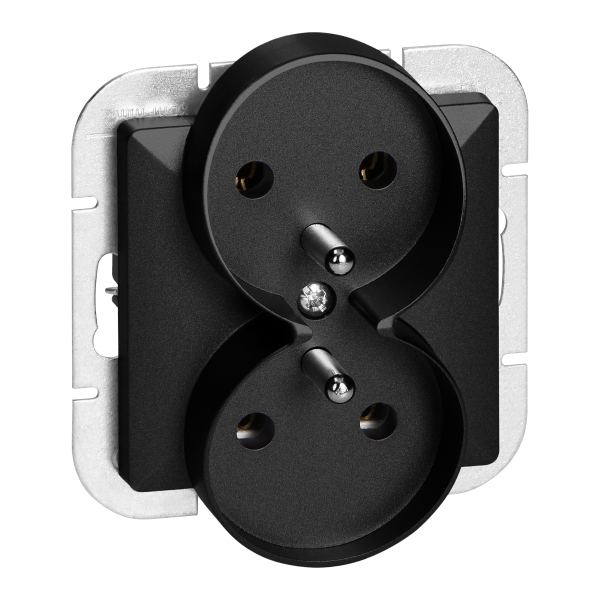 Flush-mounted double socket 2x2P+E Pearl, 16A, 250V, PT-6 PR, black
