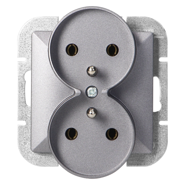 Flush-mounted double socket 2x2P+E Pearl, 16A, 250V, PT-6 PR, anthracite