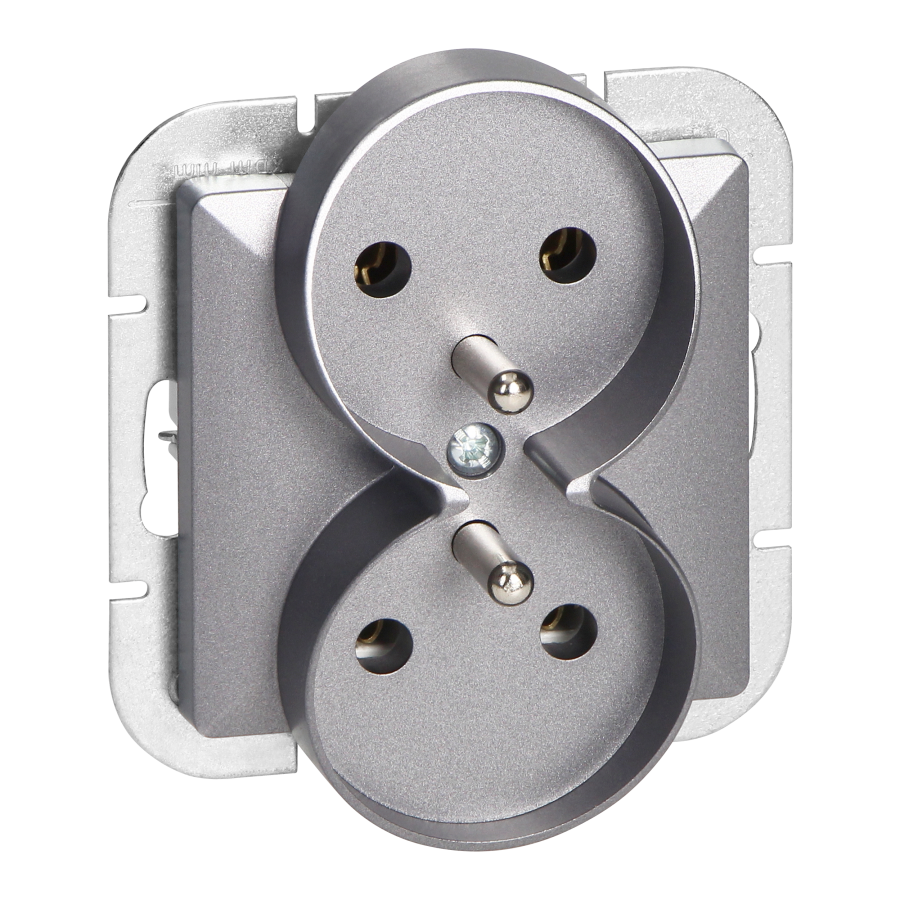 Flush-mounted double socket 2x2P+E Pearl, 16A, 250V, PT-6 PR, anthracite