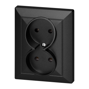 Flush-mounted double socket 2x2P Pearl, 16A, 250V, PT-5 P, black