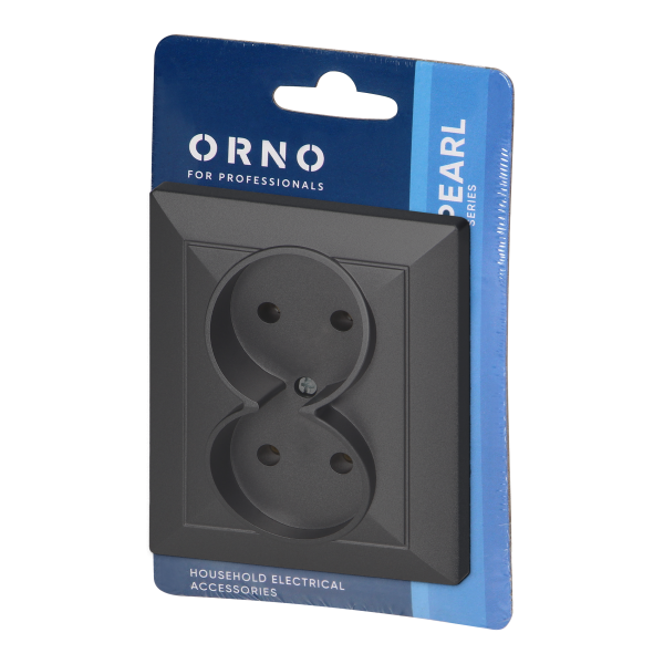 Flush-mounted double socket 2x2P Pearl, 16A, 250V, PT-5 P, black