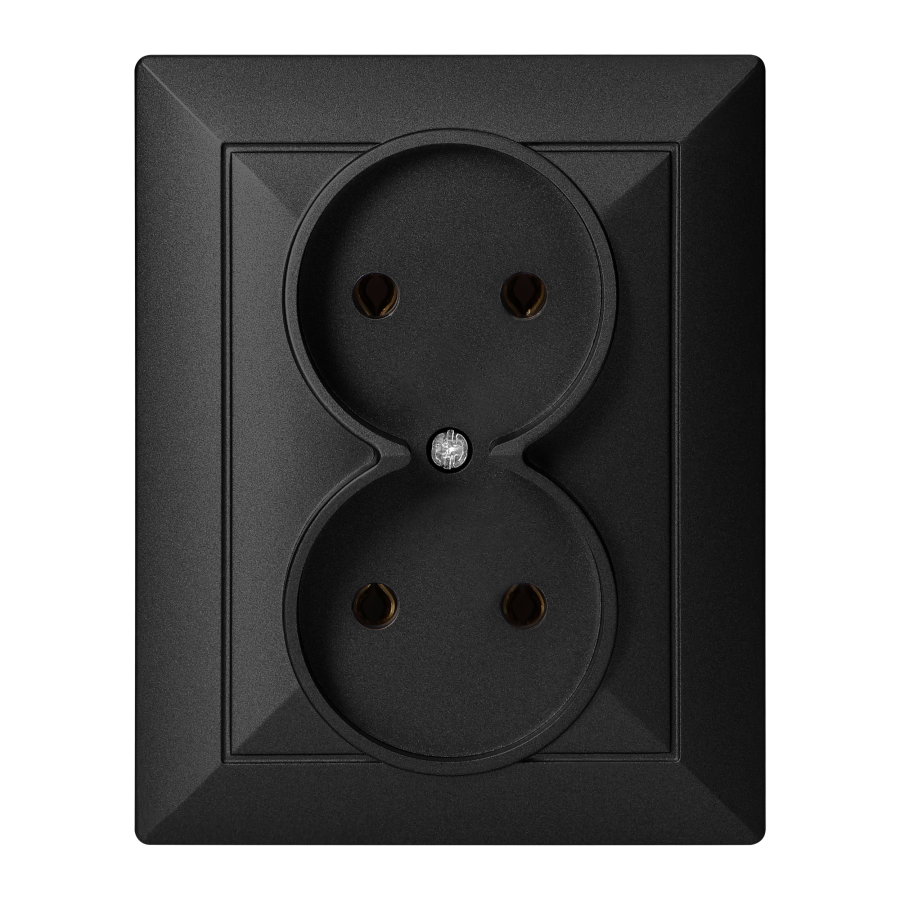 Flush-mounted double socket 2x2P Pearl, 16A, 250V, PT-5 P, black