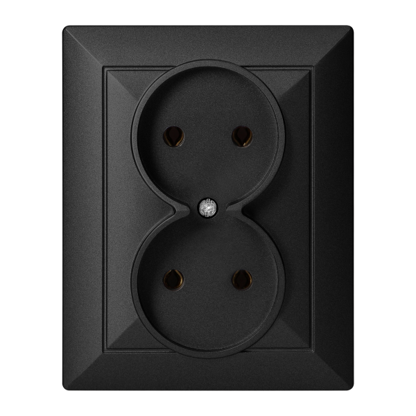Flush-mounted double socket 2x2P Pearl, 16A, 250V, PT-5 P, black