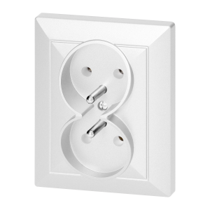 Flush-mounted double socket 2x2P+E Pearl, 16A, 250V, PT-6 P, white