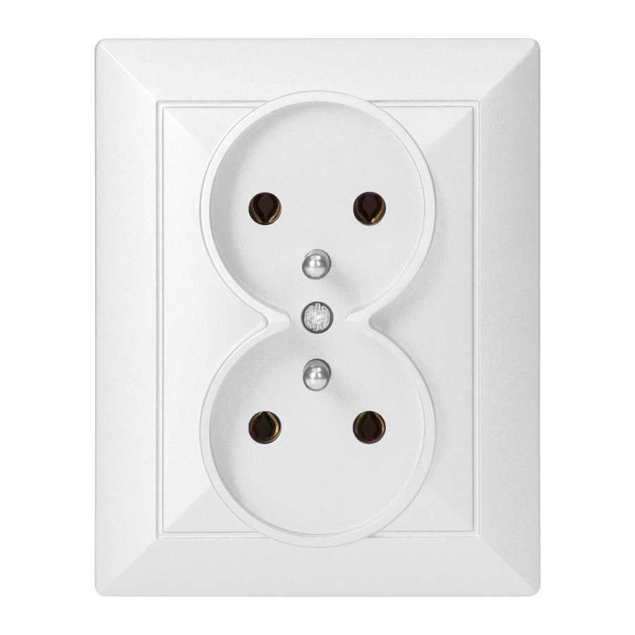 Flush-mounted double socket 2x2P+E Pearl, 16A, 250V, PT-6 P, white