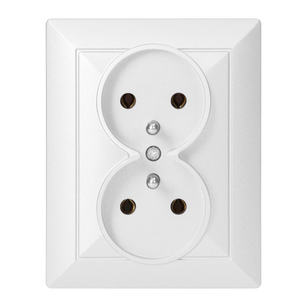 Flush-mounted double socket 2x2P+E Pearl, 16A, 250V, PT-6 P, white