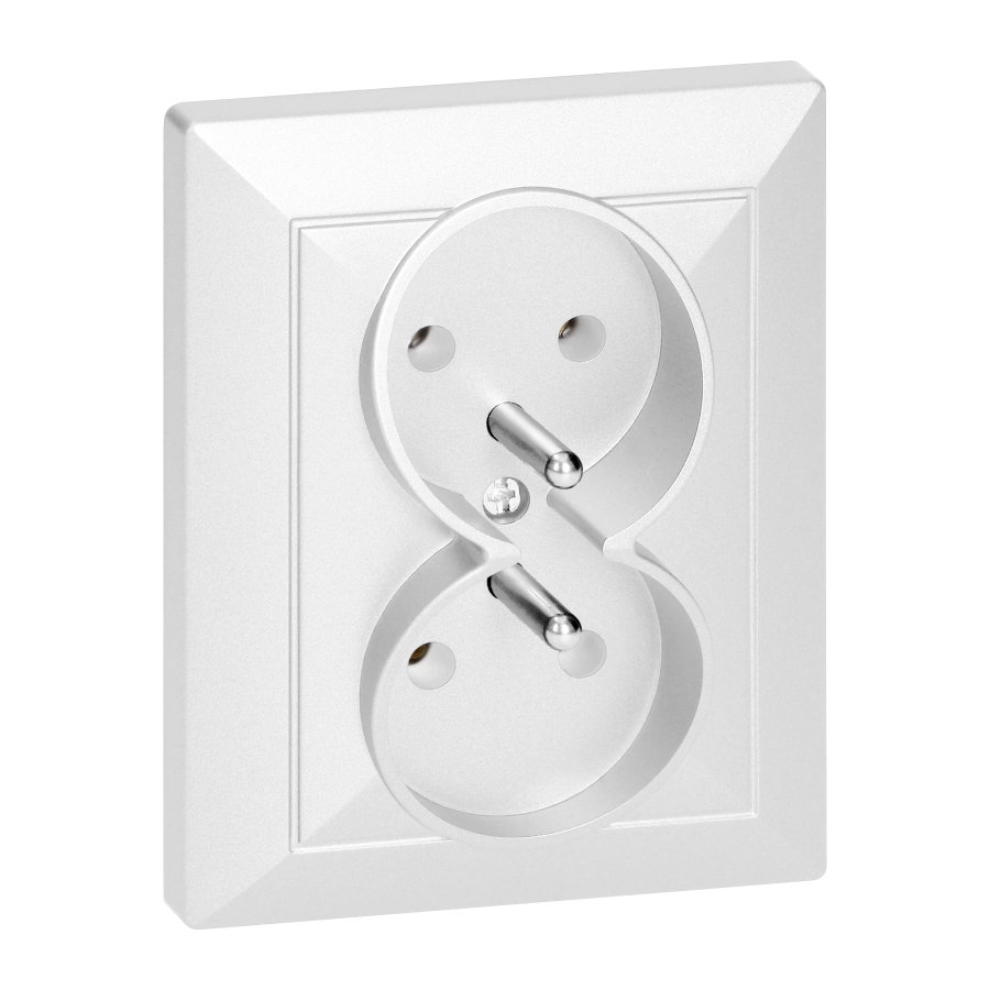 Flush-mounted double socket 2x2P+E Pearl, 16A, 250V, PT-6 P, white