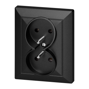 Gniazdo podwójne p/t 2x2P+Z Pearl, 16A, 250V, PT-6 P, czarny