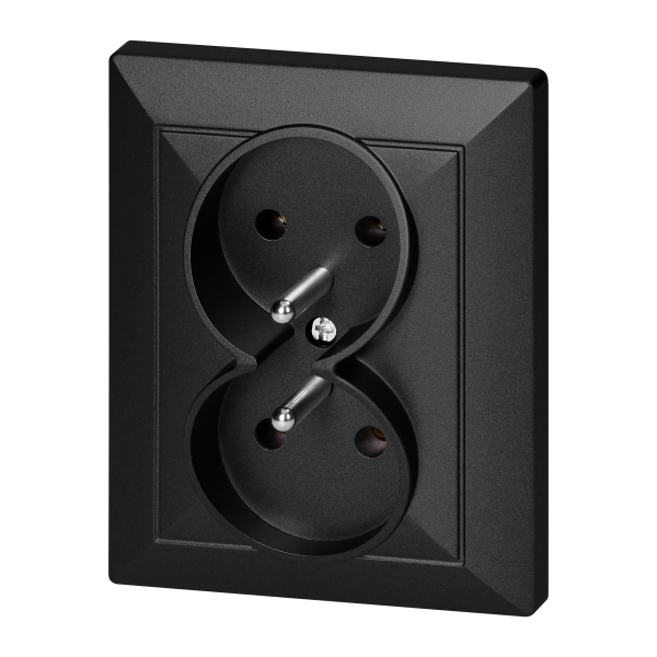 Flush-mounted double socket 2x2P+E Pearl, 16A, 250V, PT-6 P, black