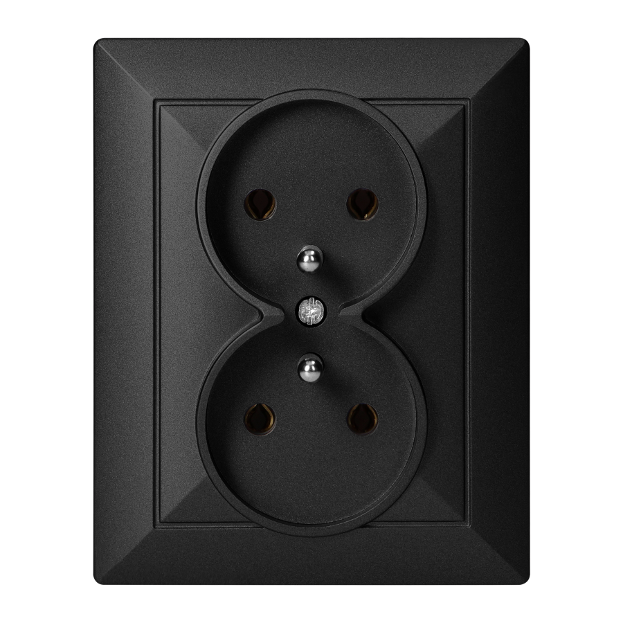 Gniazdo podwójne p/t 2x2P+Z Pearl, 16A, 250V, PT-6 P, czarny