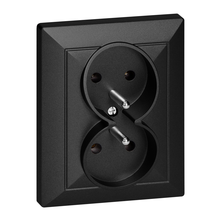 Gniazdo podwójne p/t 2x2P+Z Pearl, 16A, 250V, PT-6 P, czarny