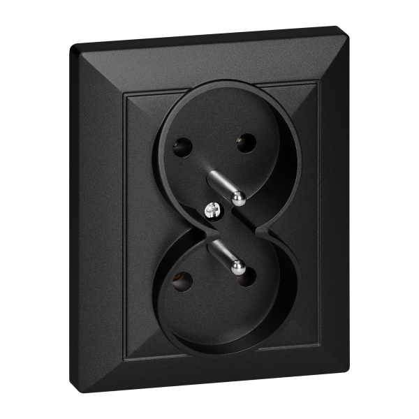 Gniazdo podwójne p/t 2x2P+Z Pearl, 16A, 250V, PT-6 P, czarny