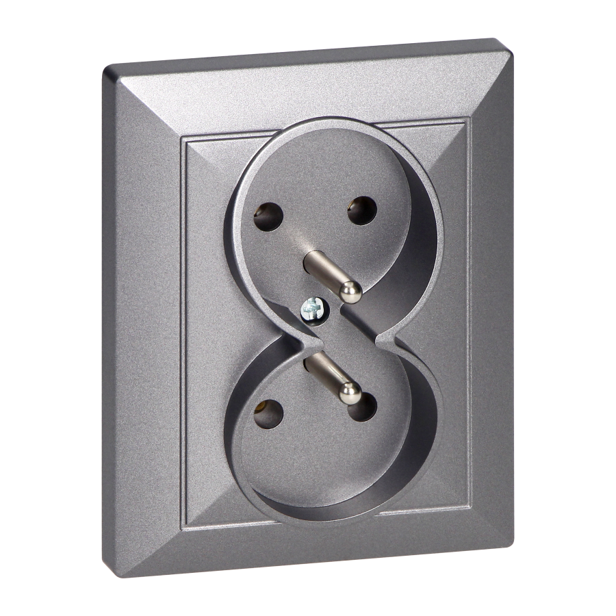 Flush-mounted double socket 2x2P+E Pearl, 16A, 250V, PT-6 P, anthracite