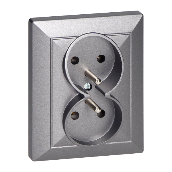 Flush-mounted double socket 2x2P+E Pearl, 16A, 250V, PT-6 P, anthracite