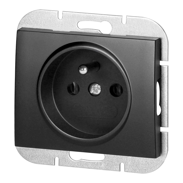 Flush-mounted single socket 2P+E Onyx, 16A, 250V, PT-16O, black