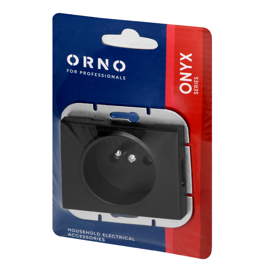 Flush-mounted single socket 2P+E Onyx, 16A, 250V, PT-16O, black