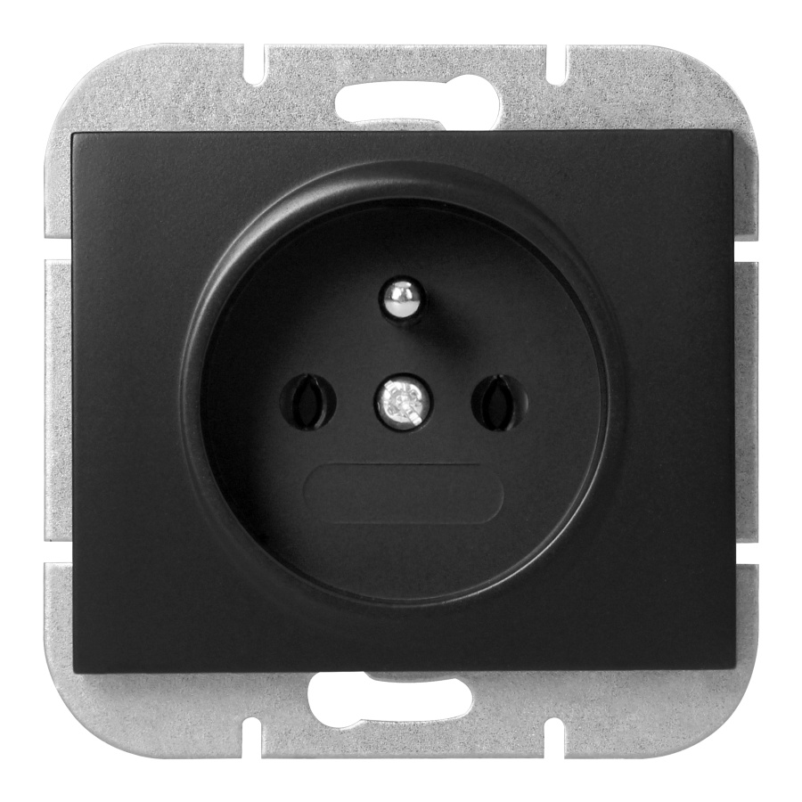 Flush-mounted single socket 2P+E Onyx, 16A, 250V, PT-16O, black