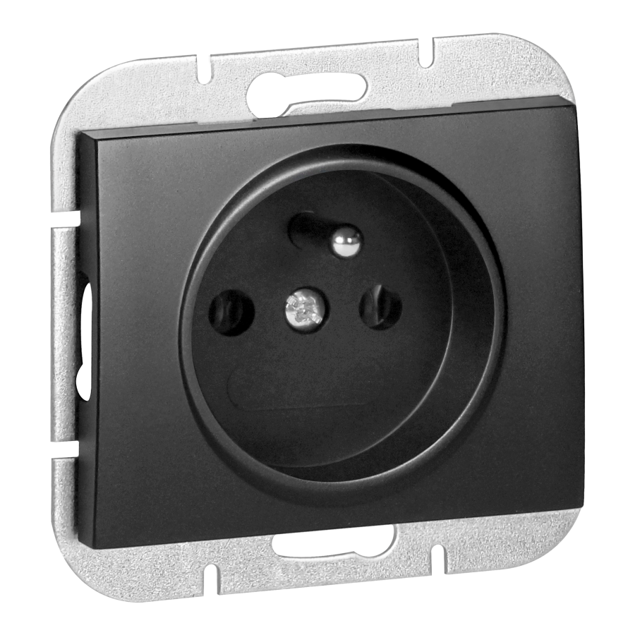 Flush-mounted single socket 2P+E Onyx, 16A, 250V, PT-16O, black