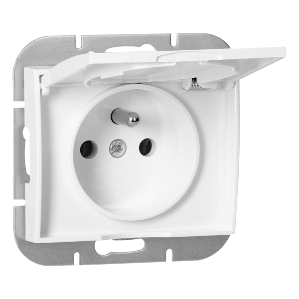 Flush-mounted single socket 2P+E weather proof with cover Onyx, 16A, 250V, PT-16OH, white