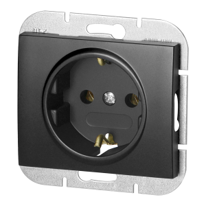 Flush-mounted single socket 2P+E Schuko Onyx, 16A, 250V, PT-17O, black
