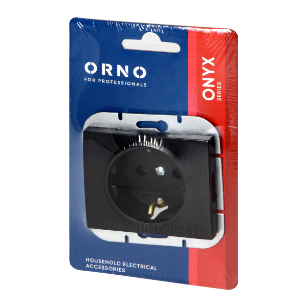 Flush-mounted single socket 2P+E Schuko Onyx, 16A, 250V, PT-17O, black