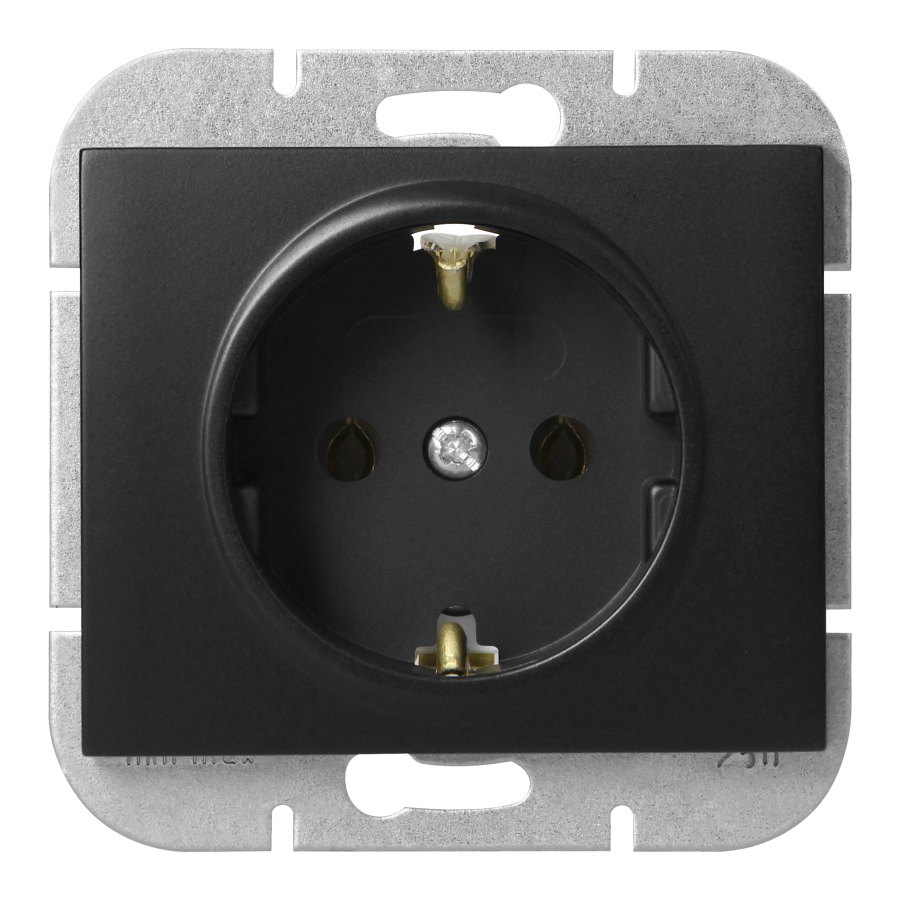 Flush-mounted single socket 2P+E Schuko Onyx, 16A, 250V, PT-17O, black