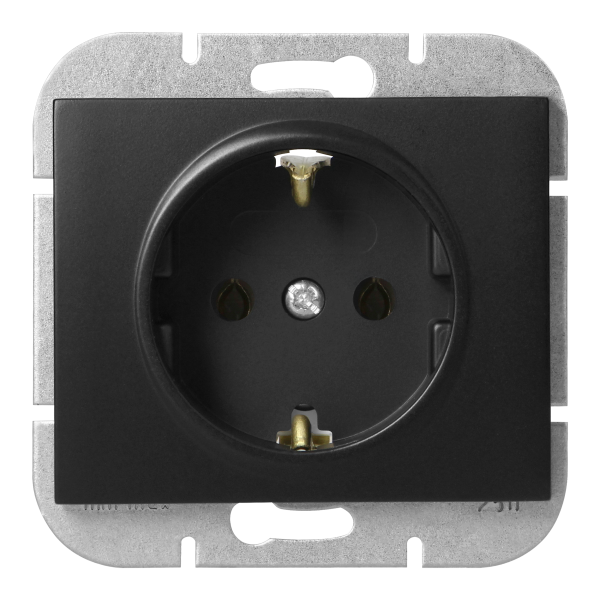 Flush-mounted single socket 2P+E Schuko Onyx, 16A, 250V, PT-17O, black