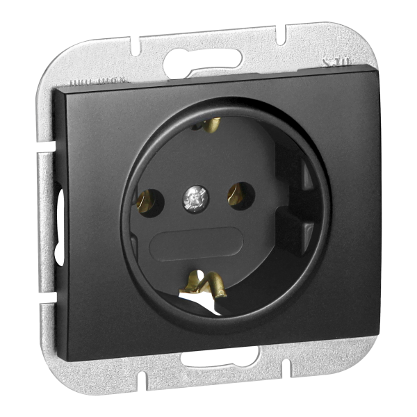 Flush-mounted single socket 2P+E Schuko Onyx, 16A, 250V, PT-17O, black
