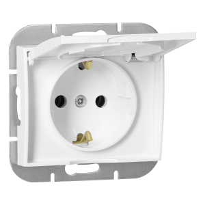 Flush-mounted single socket 2P+E Schuko weather proof with cover Onyx, 16A, 250V, PT-17OH, white