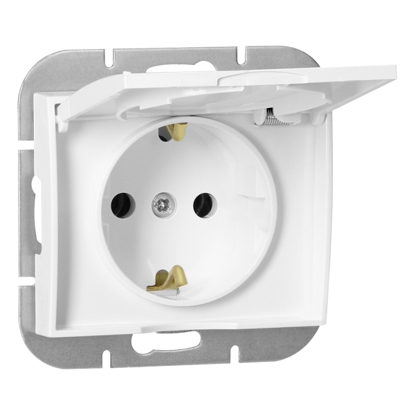 Flush-mounted single socket 2P+E Schuko weather proof with cover Onyx, 16A, 250V, PT-17OH, white