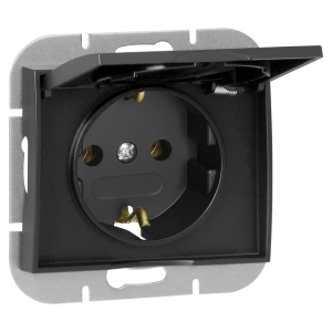 Flush-mounted single socket 2P+E Schuko weather proof with cover Onyx, 16A, 250V, PT-17OH, black