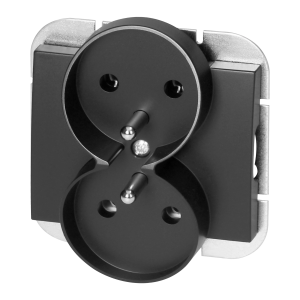 Flush-mounted double socket 2x2P+E Onyx, 16A, 250V, PT-6OR, black