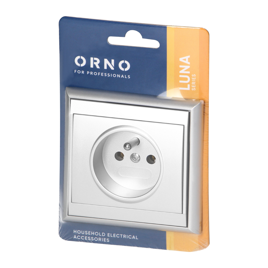 Flush-mounted single socket 2P+E Luna, 16A, 250V, PT-16L, silver
