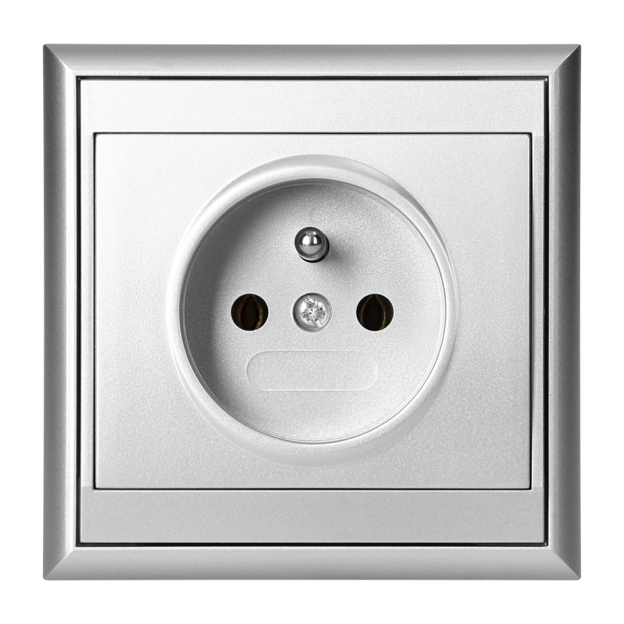 Flush-mounted single socket 2P+E Luna, 16A, 250V, PT-16L, silver