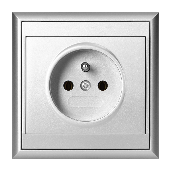 Flush-mounted single socket 2P+E Luna, 16A, 250V, PT-16L, silver