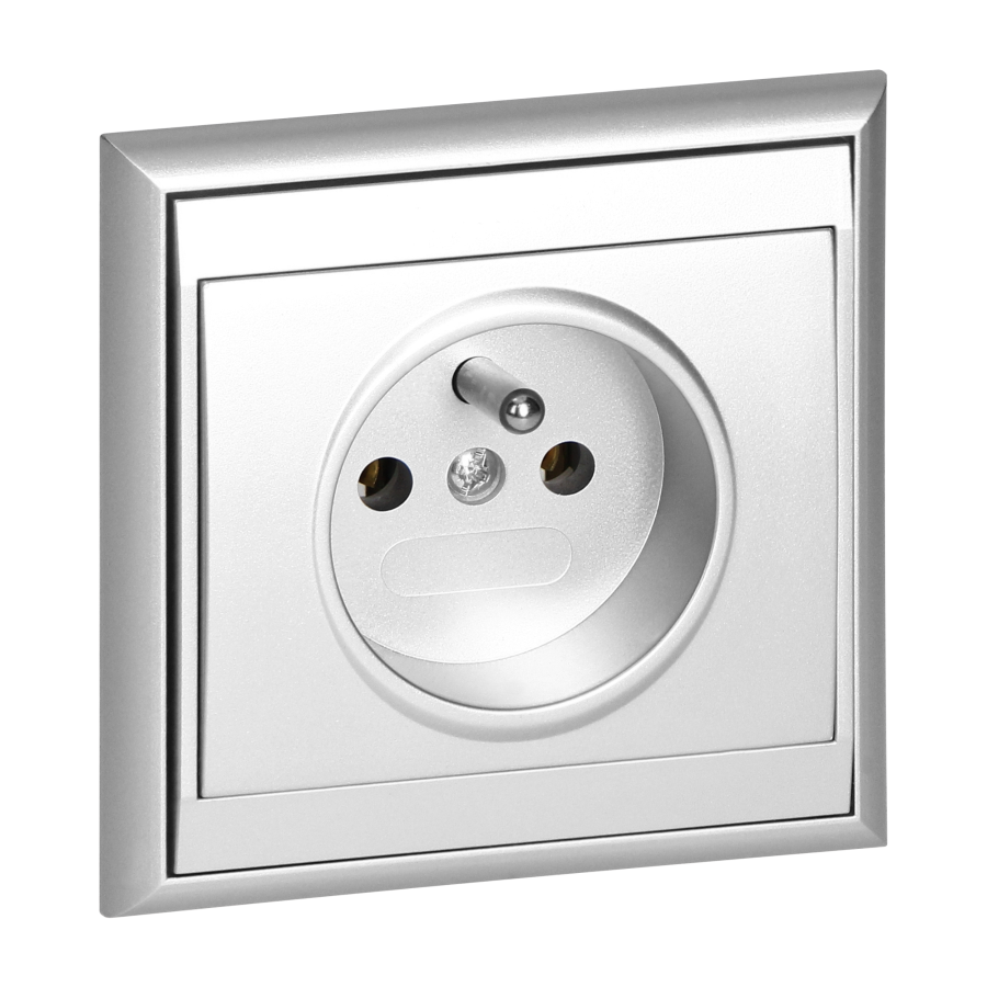 Gniazdo pojedyncze p/t 2P+Z Luna, 16A, 250V, PT-16L, srebrny