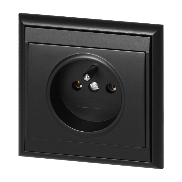 Flush-mounted single socket 2P+E Luna, 16A, 250V, PT-16L, black