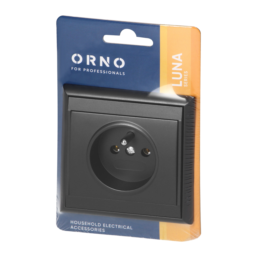 Flush-mounted single socket 2P+E Luna, 16A, 250V, PT-16L, black