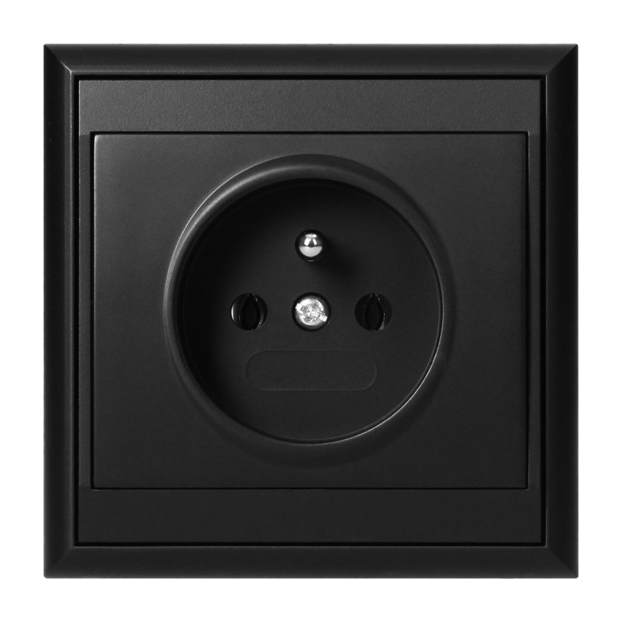 Flush-mounted single socket 2P+E Luna, 16A, 250V, PT-16L, black