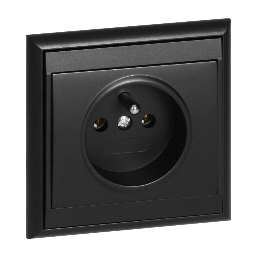 Flush-mounted single socket 2P+E Luna, 16A, 250V, PT-16L, black
