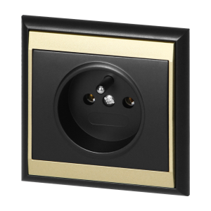 Flush-mounted single socket 2P+E Luna, 16A, 250V, PT-16L, black/gold